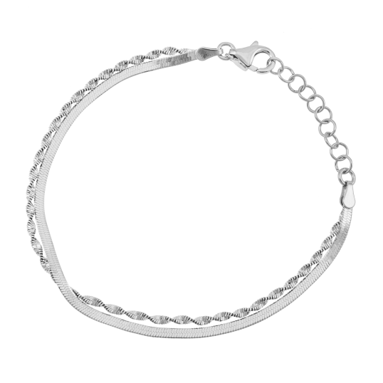 Bracelet en argent rhodié, double maille