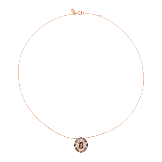 Collier en or rose et rhodié, quartz fumé, diamants blancs et diamants bruns 