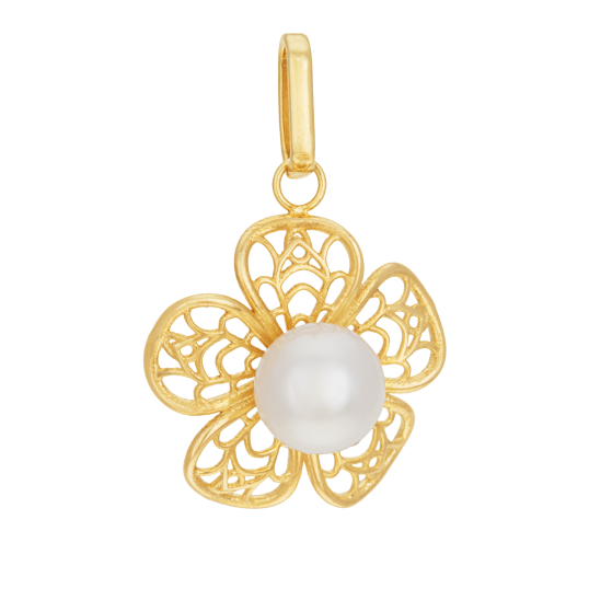 Pendentif en or jaune et perle de culture, fleur