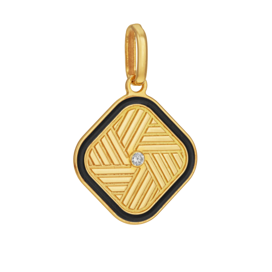 Pendentif en or jaune, laque noire et diamant