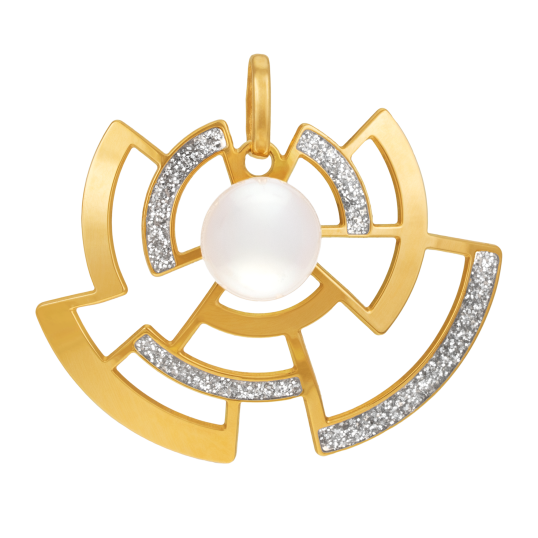 Pendentif en or jaune, laque pailletée et perle de culture