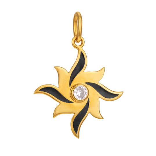 Pendentif en or jaune, oxyde de zirconium et laque noire