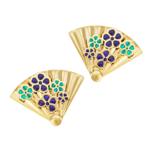 Boucles d'oreilles en or jaune et laque, fleurs