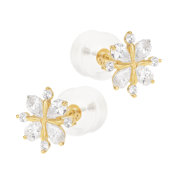 Boucles d'oreilles en or jaune et oxydes de zirconium, fleur