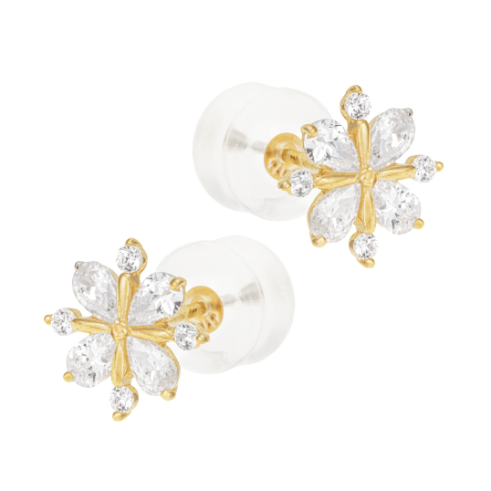 Boucles d'oreilles en or jaune et oxydes de zirconium, fleur