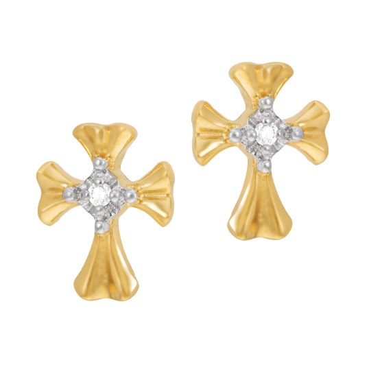 Boucles d'oreilles en or jaune et rhodié, diamant, croix