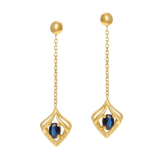 Boucles d'oreilles en or jaune et saphir ovale