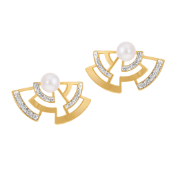 Boucles d'oreilles en or jaune, laque pailletée et perle de culture