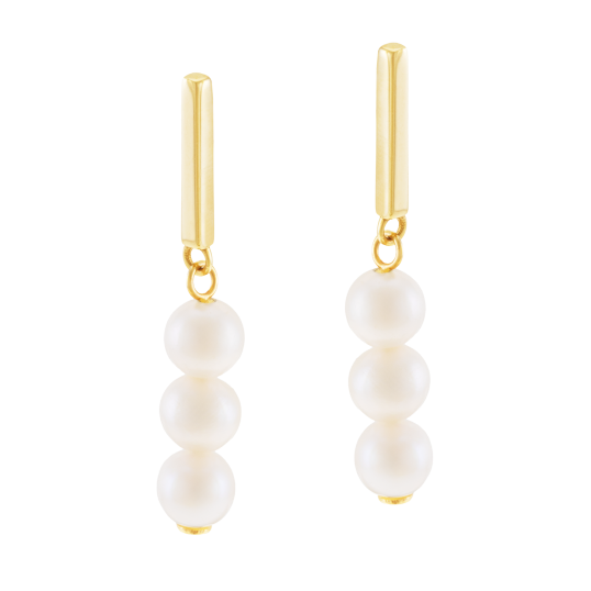 Boucles d'oreilles en or jaune et trois perles de culture