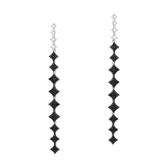 Boucles d'oreilles en argent rhodié et rhodié noir, oxydes de zirconium noirs et blancs