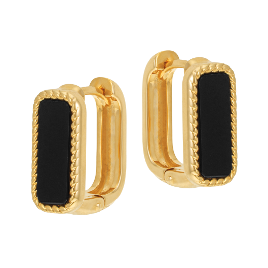 Boucles d'oreilles en plaqué or et pierre synthétique noir, rectangle