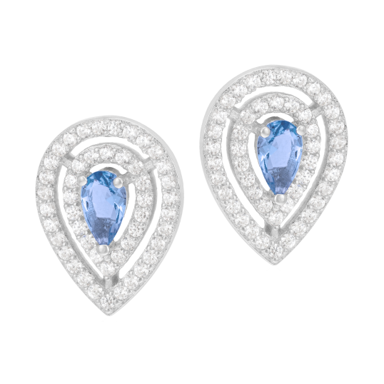 Boucles d'oreilles en argent rhodié et oxydes de zirconium bleu