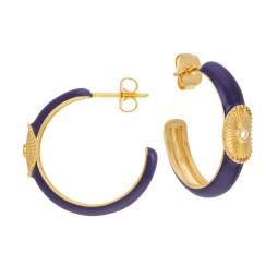 Boucles d'oreilles en laiton doré, oxyde de zirconium et laque violette