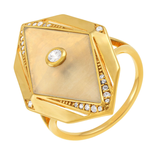 Bague en plaqué or, pierre de lune et oxydes de zirconium