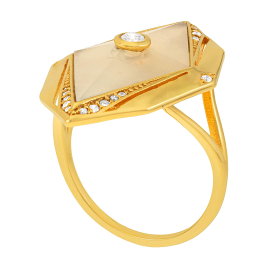 Bague en plaqué or, pierre de lune et oxydes de zirconium