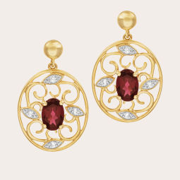 Boucles d'oreilles en or jaune et rhodié, oxydes de zirconium, ajourée