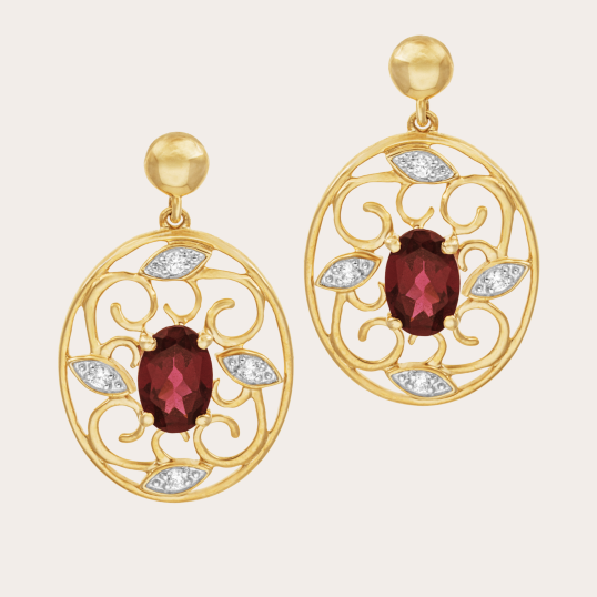 Boucles d'oreilles en or jaune et rhodié, oxydes de zirconium, ajourée