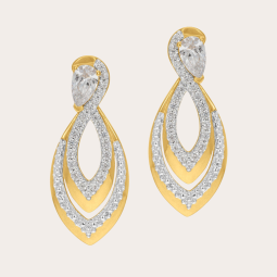 Boucles d'oreilles en or jaune et rhodié, oxydes de zirconium