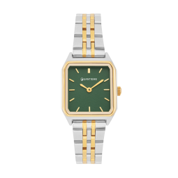 Montre femme, boîte et bracelet acier et acier doré, verre minéral