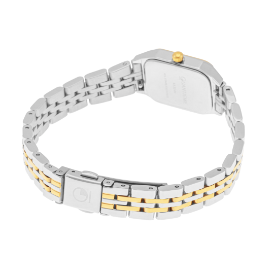 Montre femme, boîte et bracelet acier et acier doré, verre minéral