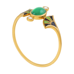 Bague en or jaune, verre, oxydes de zirconium et laque 
