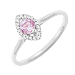 Bague en or gris, tourmaline rose et diamants