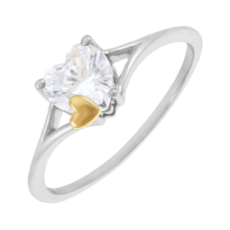 Bague en or jaune et argent rhodié, oxyde de zirconium coeur