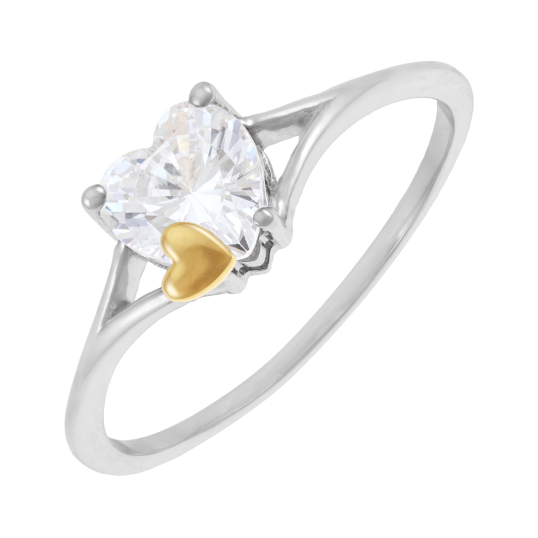 Bague en or jaune et argent rhodié, oxyde de zirconium coeur
