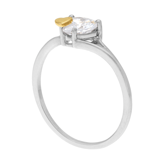 Bague en or jaune et argent rhodié, oxyde de zirconium coeur