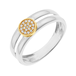 Bague en or jaune et argent rhodié, oxydes de zirconium, rond