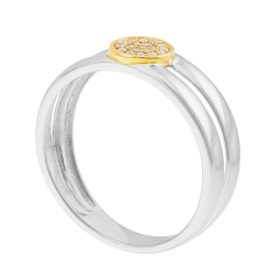 Bague en or jaune et argent rhodié, oxydes de zirconium, rond