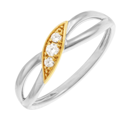 Bague en or jaune et argent rhodié, oxydes de zirconium, ajouré