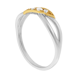 Bague en or jaune et argent rhodié, oxydes de zirconium, ajouré