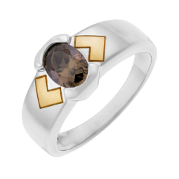 Bague en or jaune et argent rhodié, quartz fumé