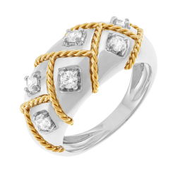 Bague en or jaune et argent rhodié, oxydes de zirconium, tréssée