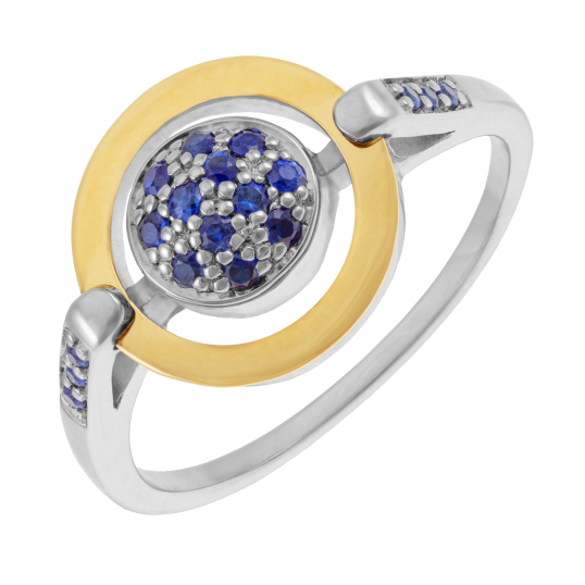 Bague en or jaune et argent rhodié, saphirs, cercle