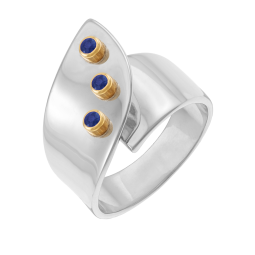 Bague en or jaune et argent rhodié, saphirs, vague