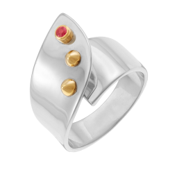 Bague en or jaune et argent rhodié, rubis, vague