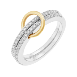 Bague en or jaune et argent rhodié, oxydes de zirconium, pampille