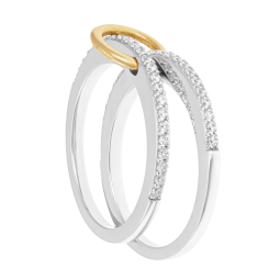 Bague en or jaune et argent rhodié, oxydes de zirconium, pampille