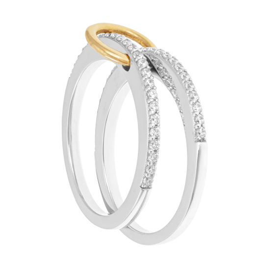 Bague en or jaune et argent rhodié, oxydes de zirconium, pampille