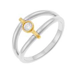 Bague en or jaune et argent rhodié, oxyde de zirconium clos