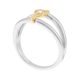 Bague en or jaune et argent rhodié, oxyde de zirconium clos