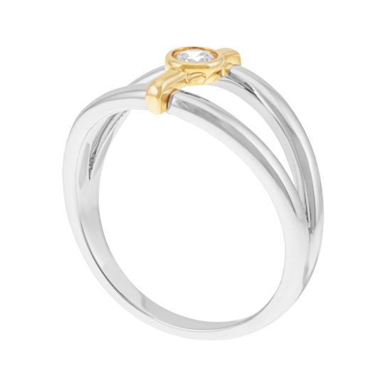 Bague en or jaune et argent rhodié, oxyde de zirconium clos