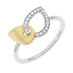 Bague en or jaune et argent rhodié, oxydes de zirconium