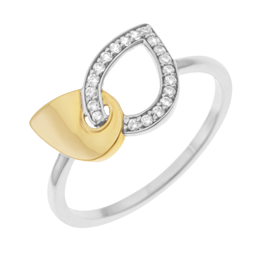 Bague en or jaune et argent rhodié, oxydes de zirconium