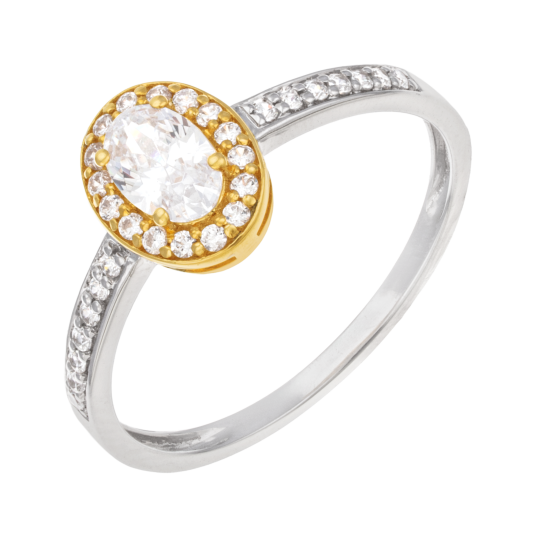 Bague en or jaune et argent rhodié, oxydes de zirconium