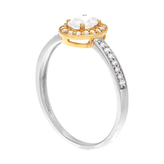 Bague en or jaune et argent rhodié, oxydes de zirconium