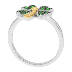 Bague en or jaune et argent rhodié, oxydes de zirconium vert, trèfle