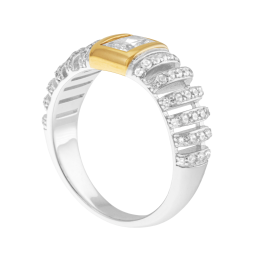 Bague en or jaune et argent rhodié, oxydes de zirconium
